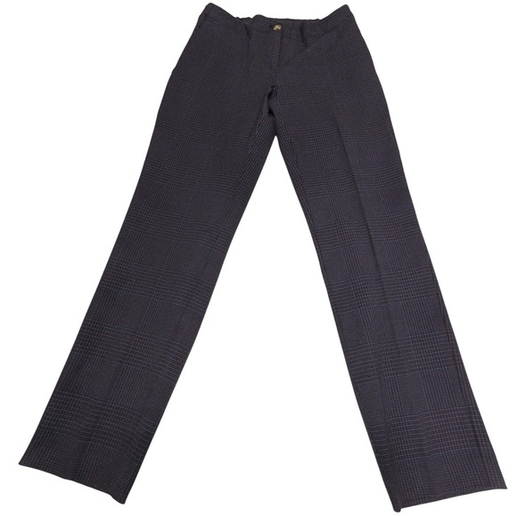 J. Jill Pants - J. Jill Glen Plaid Straight Leg Trousers Navy Blue Brown Elastic Back Size 4